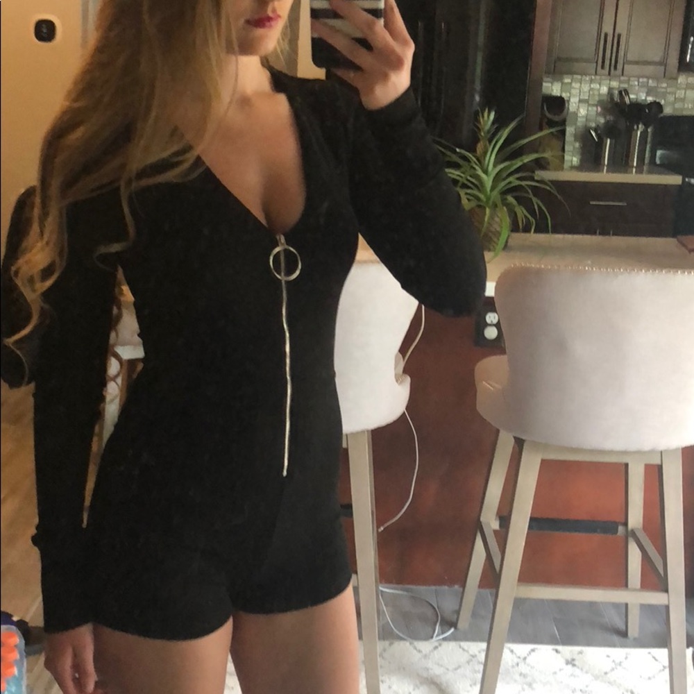 Black Zipper Up Romper